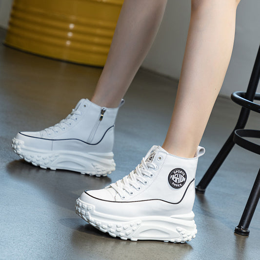 Women's Winter Genuine Elevator Platform Wedge White Women's Shoes