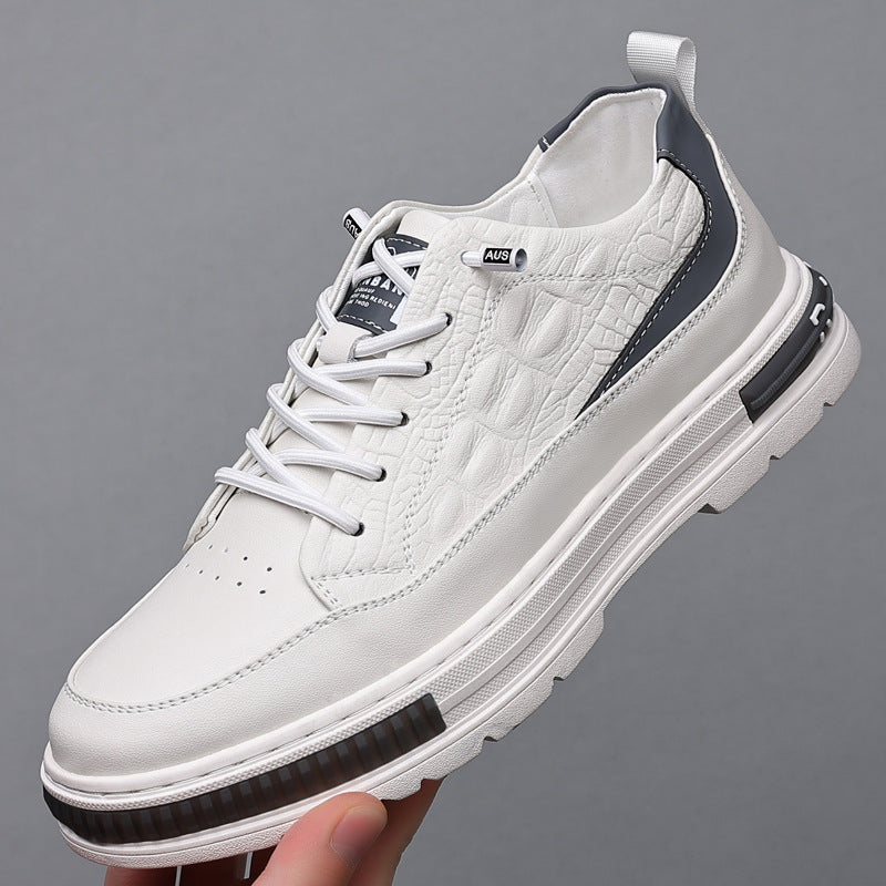 Men's Invisible Inner Height Increasing White Casual Shoes