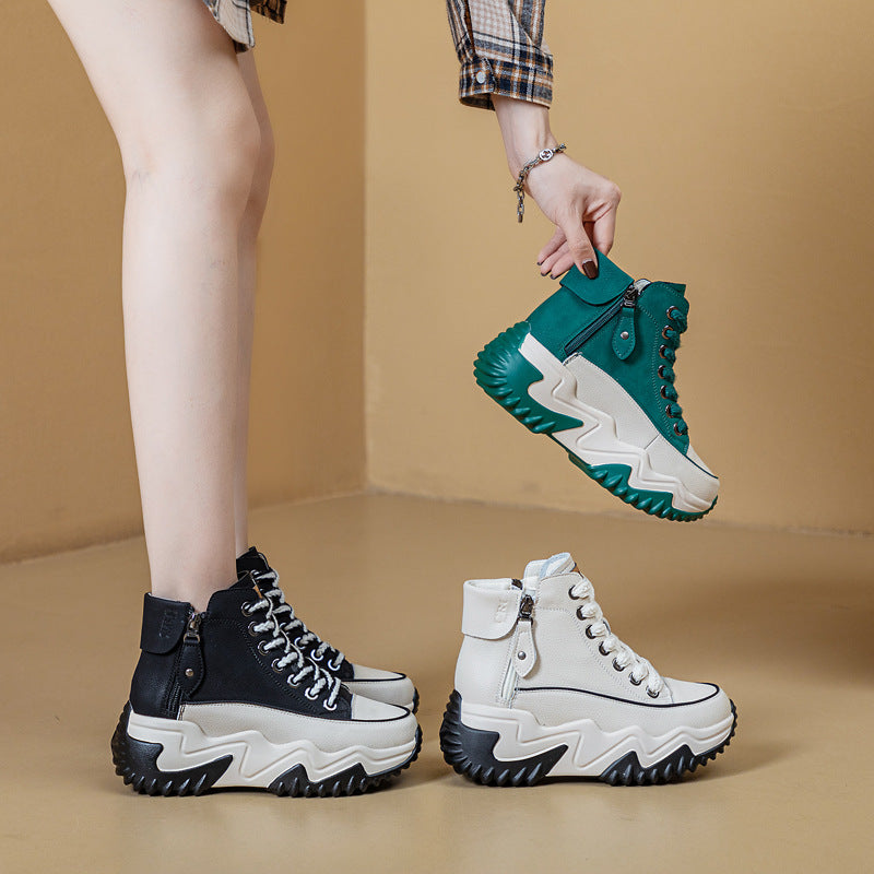 Women's Winter Height Increasing Insole Genuine Platform White Wedge Boots