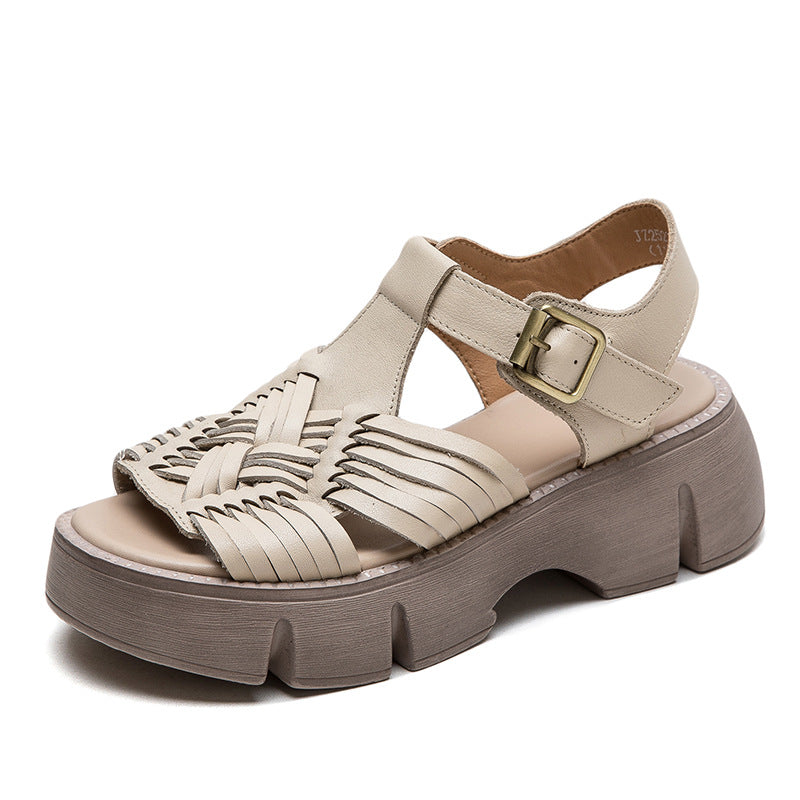 Women's Vintage Platform Comfortable Niche Peep Toe Sandals