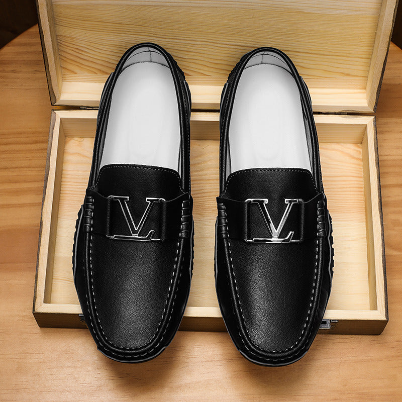 Men's Size Korean Bottom Low Top Slip-on Leather Shoes