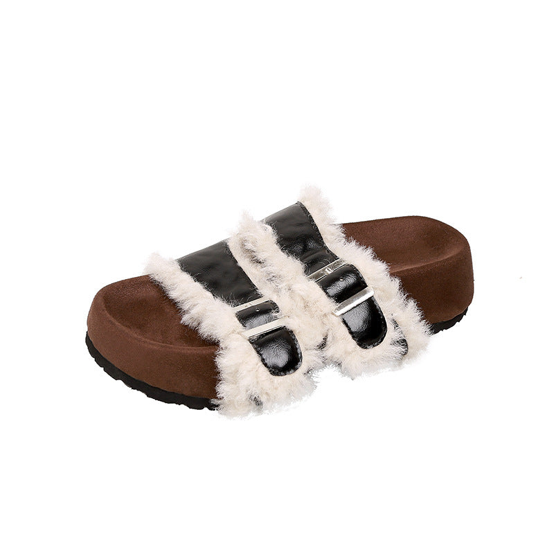 Women's Veet Buckle Thick Bottom Lamb Fur For Slippers