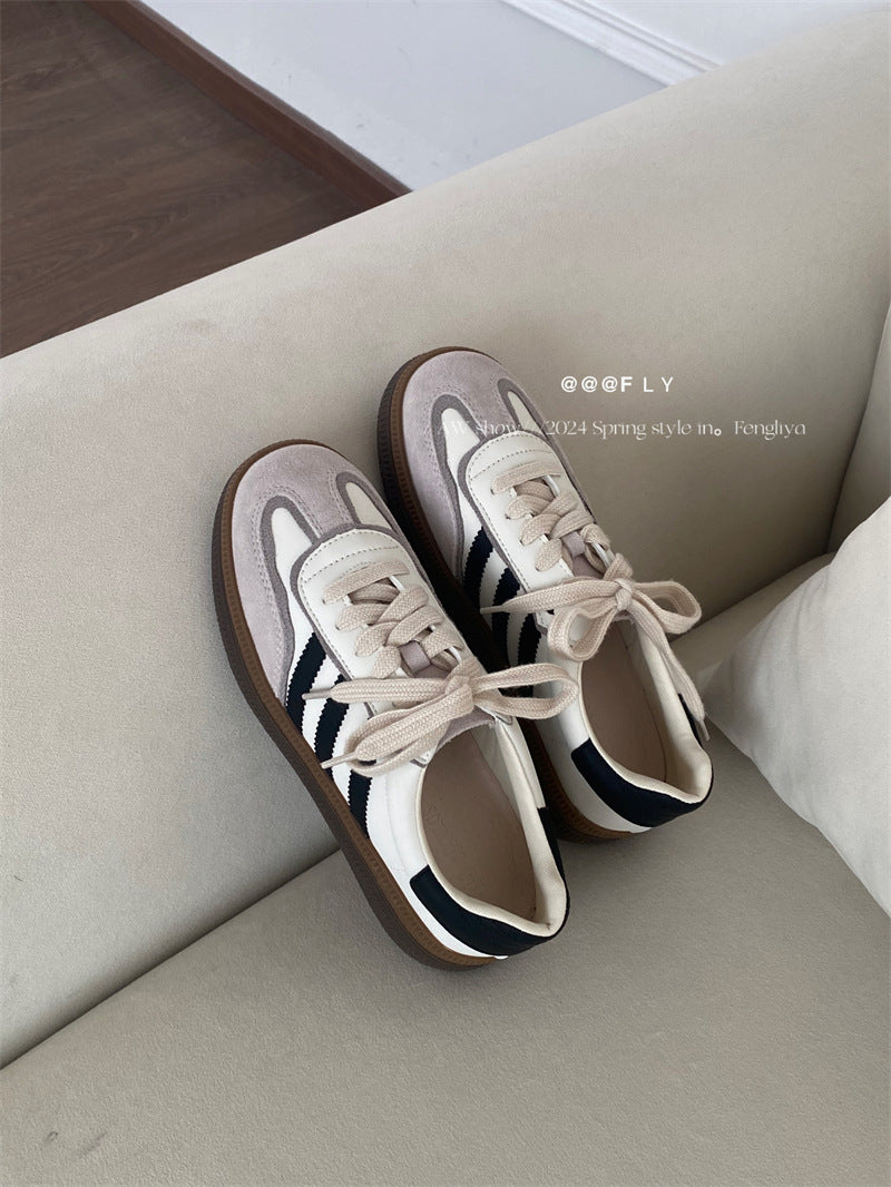 Women's Retro German Training White Sports Cowhide Casual Shoes