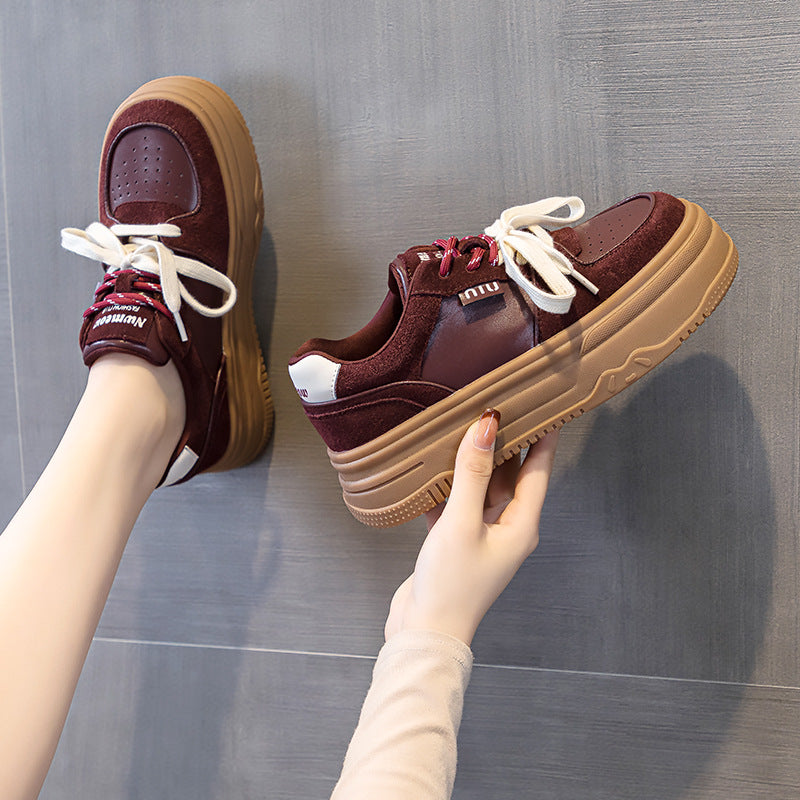 Women's White Korean Height Increasing Sports Leopard Sneakers