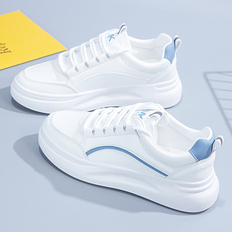 Women's White Korean Round Toe Lace Up Casual Shoes