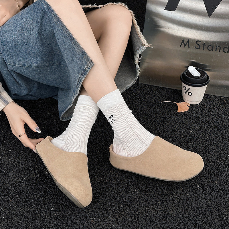 Women's Vintage Genuine Fluffy Outer Wear Thick Bottom Lamb Woolen Slippers