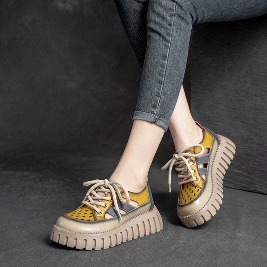 Women's Color Tide Head Layer Cowhide Retro Roman Sandals