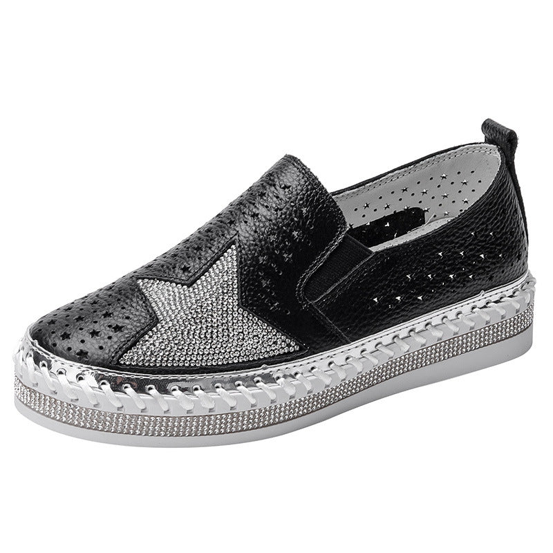 Women's Rhinestone Hollow Breathable Flat Slip-on Casual Shoes