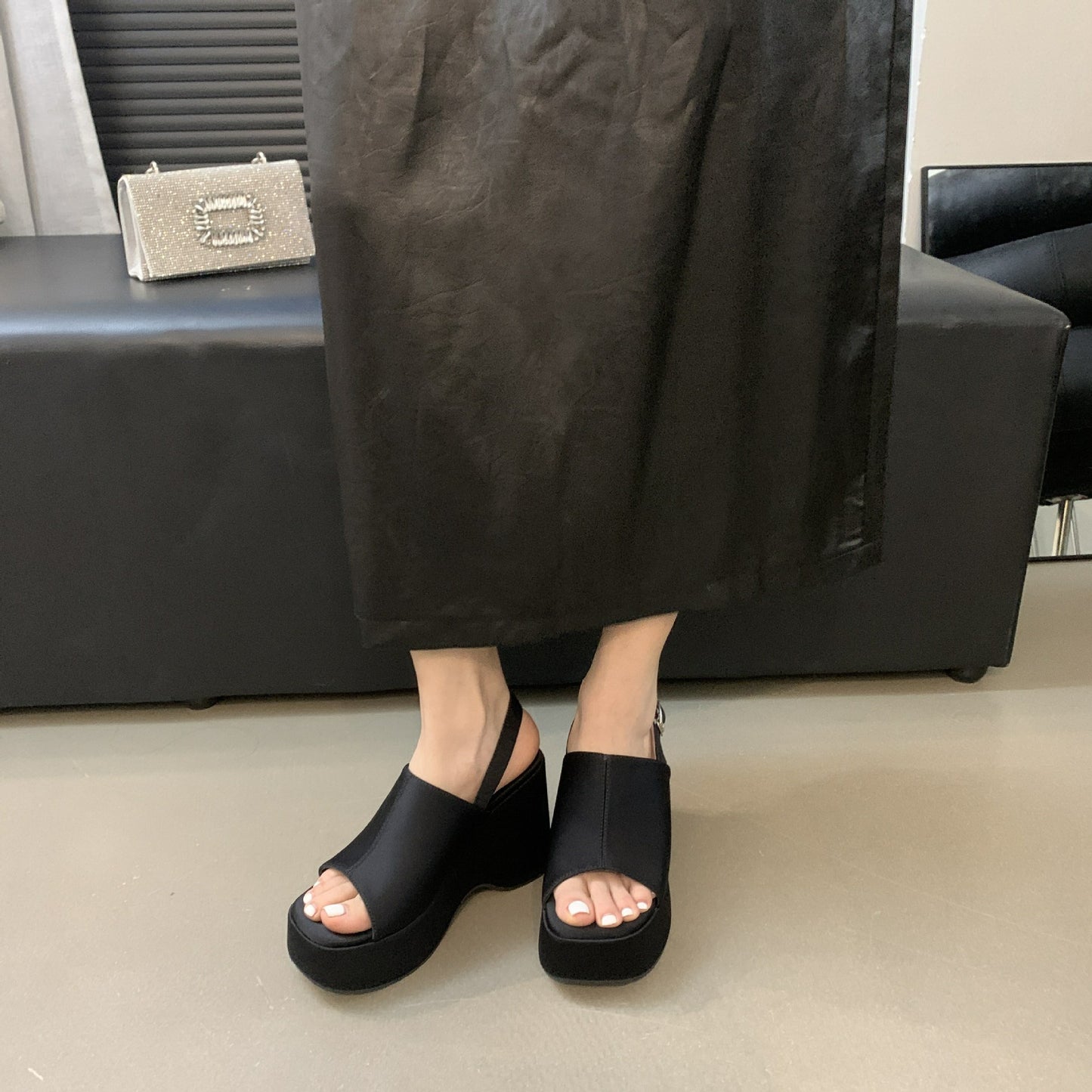 Women's Open Toe Platform Wedge Back Empty Heels