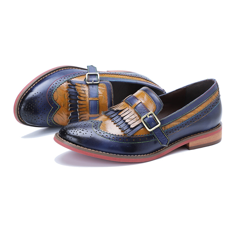 Women's Color Retro Matching Tassel Flat Bottom Loafers