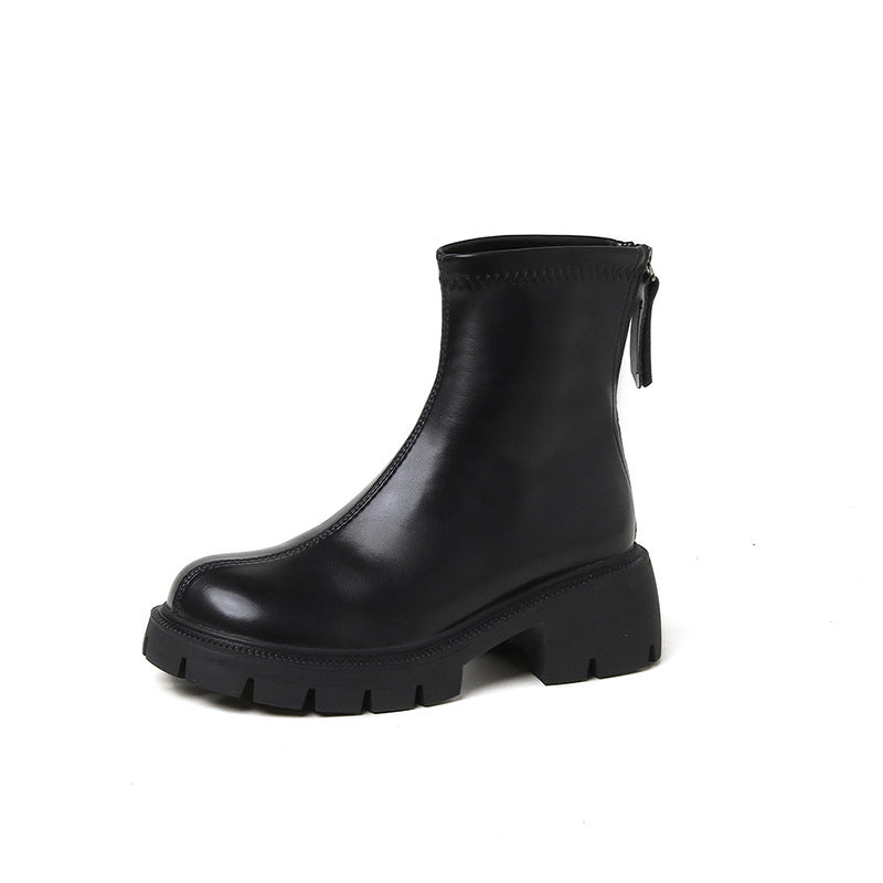 Women's Platform Martin Chunky Ankle Soft Brown Boots