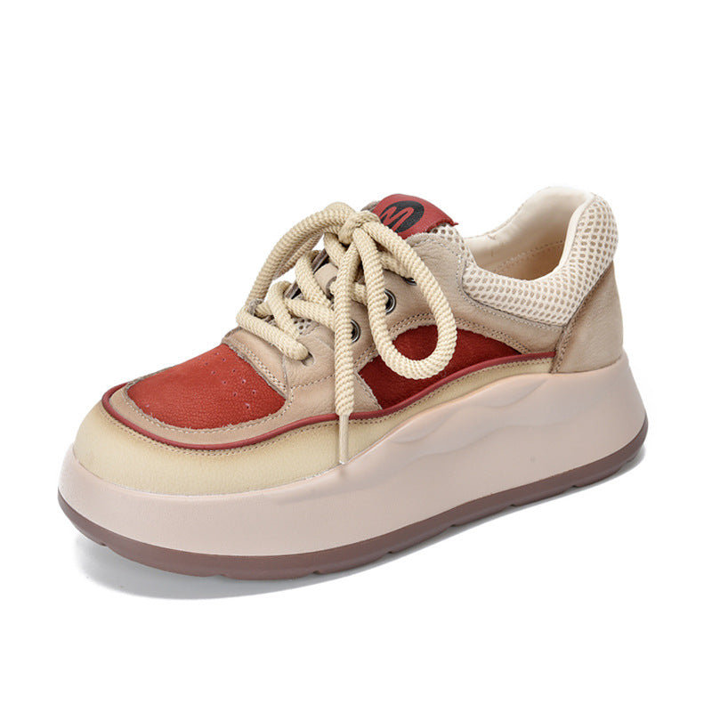 Women's Platform Genuine First Layer Cowhide Red Casual Shoes