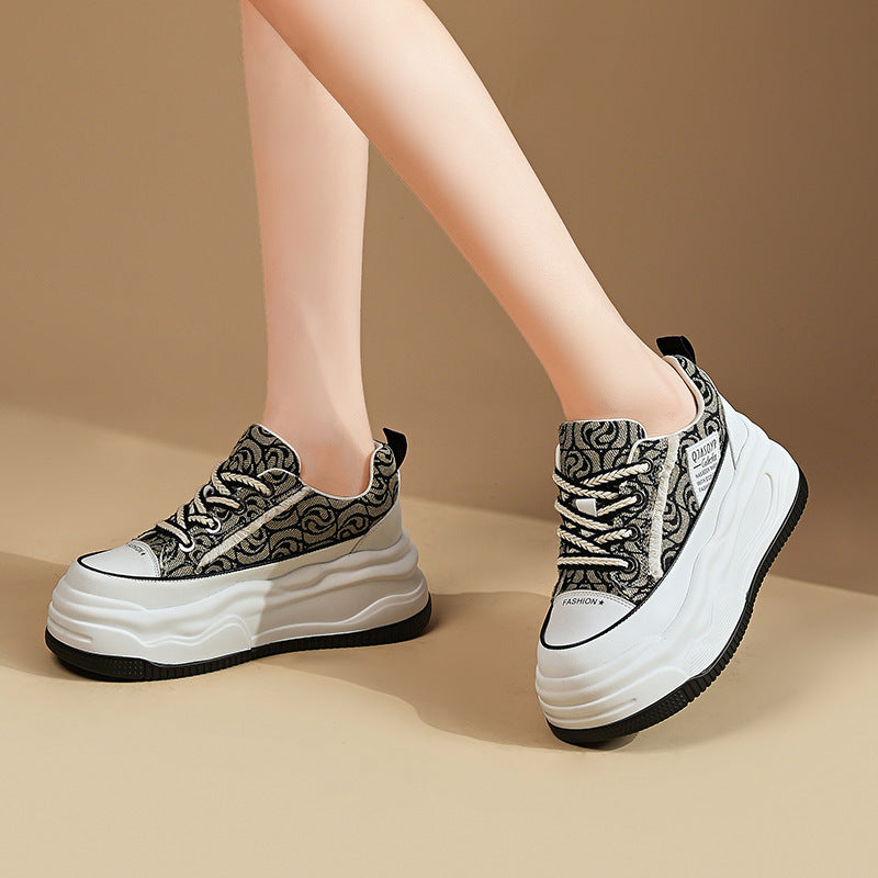 Women's White Platform Genuine Elevator Summer Dad Sneakers