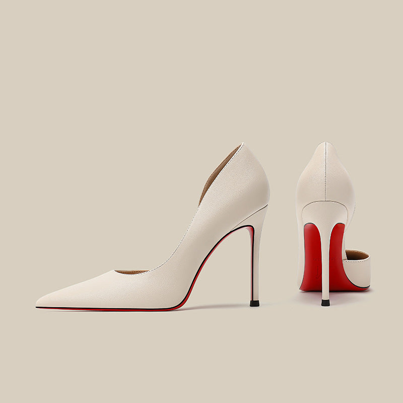 Nude High Female Summer French Side Empty Pointed Toe Women's Fashion Shoes
