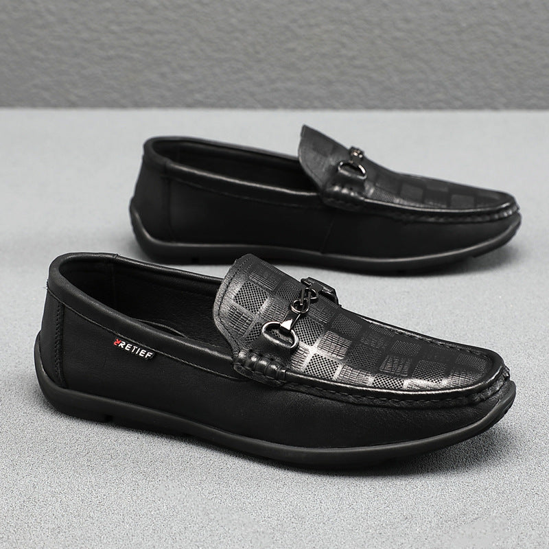 Men's First Layer Cowhide White Slip-on Breathable Leather Shoes
