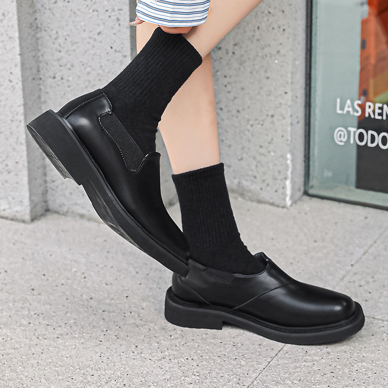 Men's Square Toe British Elastic Belt Slip-on Lofter Leather Shoes