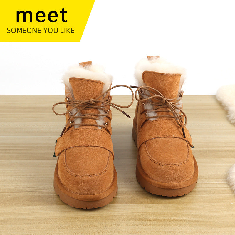 Women's Genuine Wool Winter Sheepskin Fur Cotton Boots