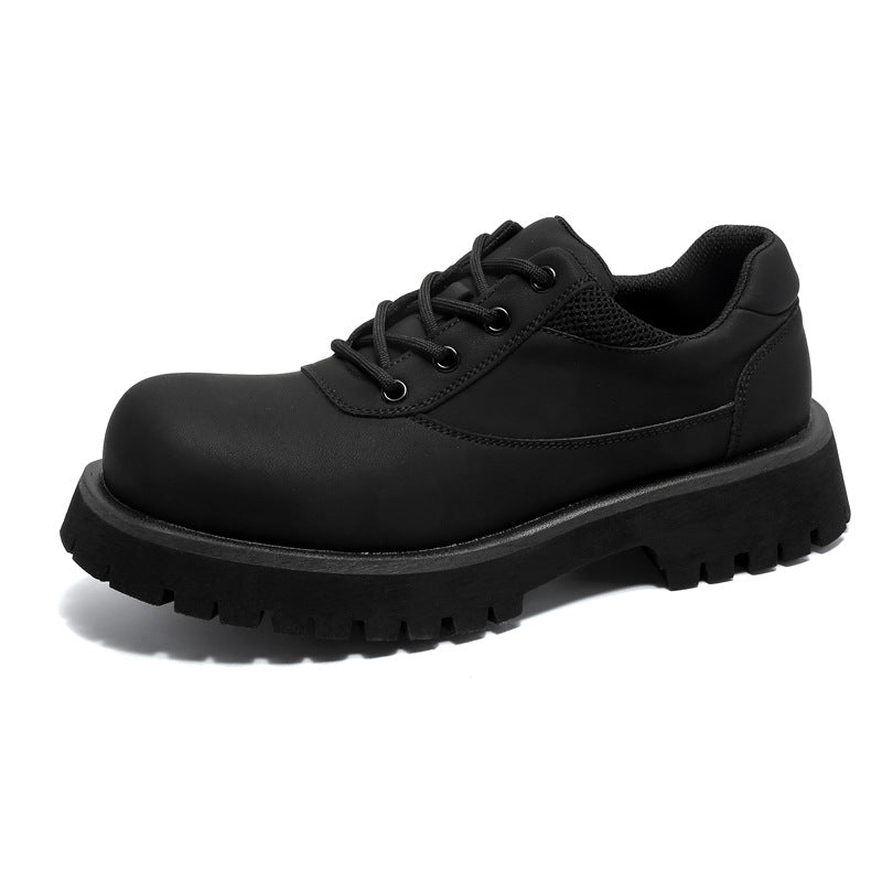 Men's Derby Niche Thick Bottom Increased Carbon Round Leather Shoes