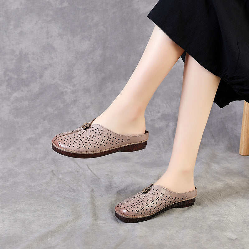Women's Summer First Layer Cowhide Outdoor Retro Slippers