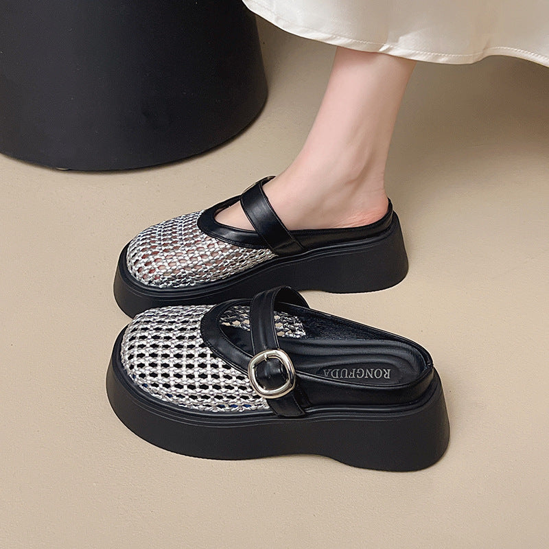 Style Woven Hollowed Closed Toe Half Summer Versatile Breathable Slippers