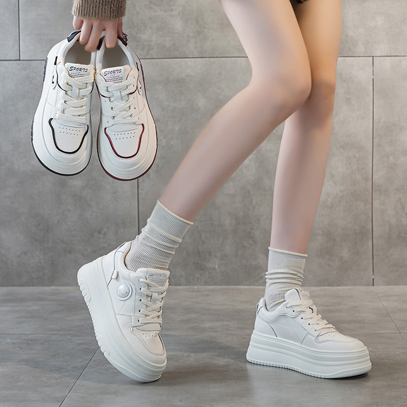Women's Thick-soled White Height Increasing Small Platform Casual Shoes