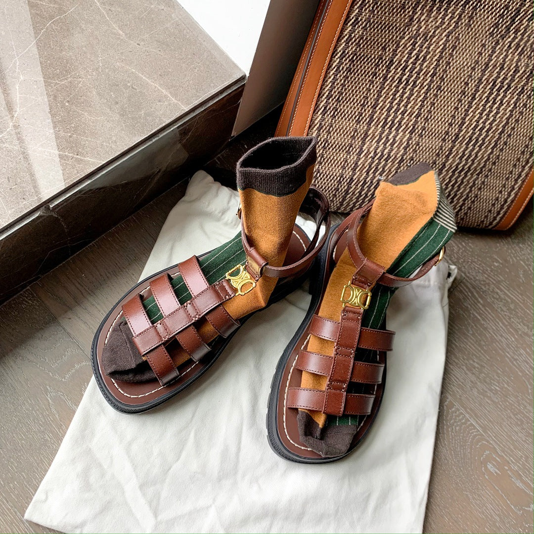 Women's Soft Sole Retro Brown Metal Buckle Sandals