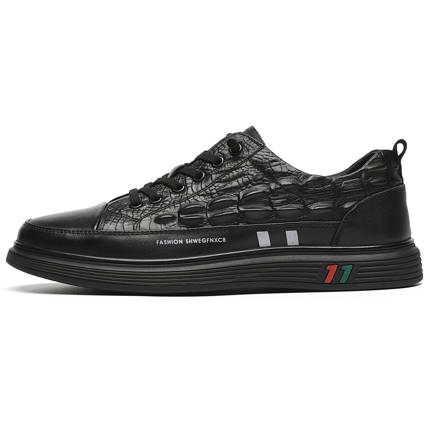 Men's First Layer Cowhide Crocodile Pattern Trendy Casual Shoes