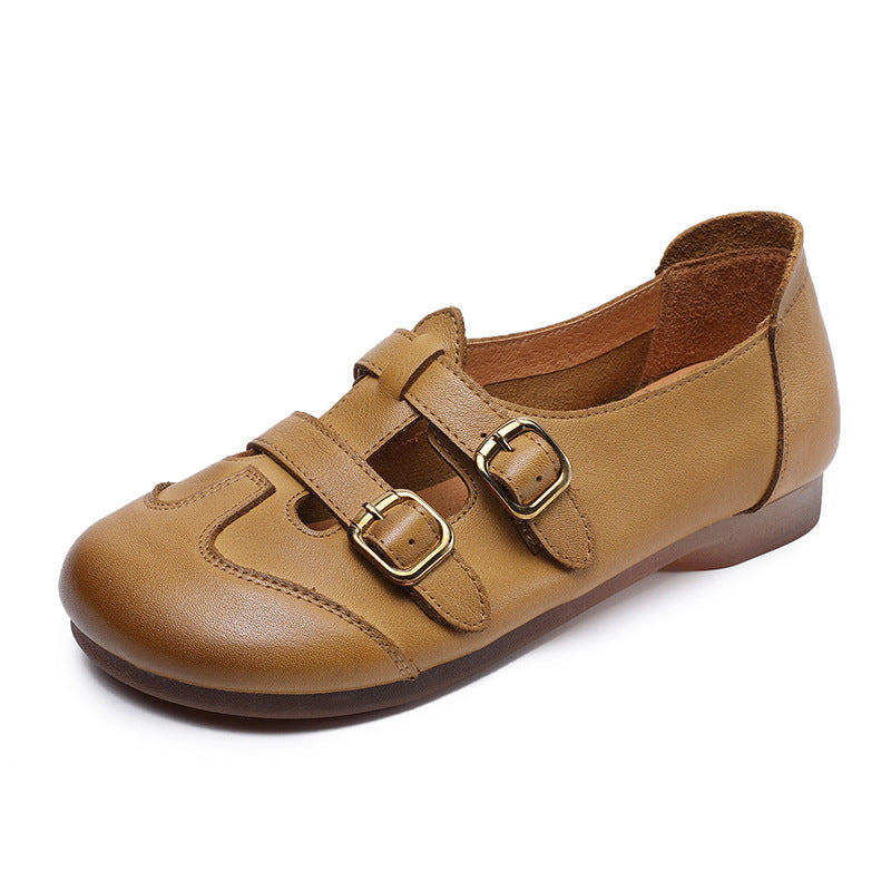 Women's Natural Color Genuine Mary Jane Flat Round Toe Casual Shoes
