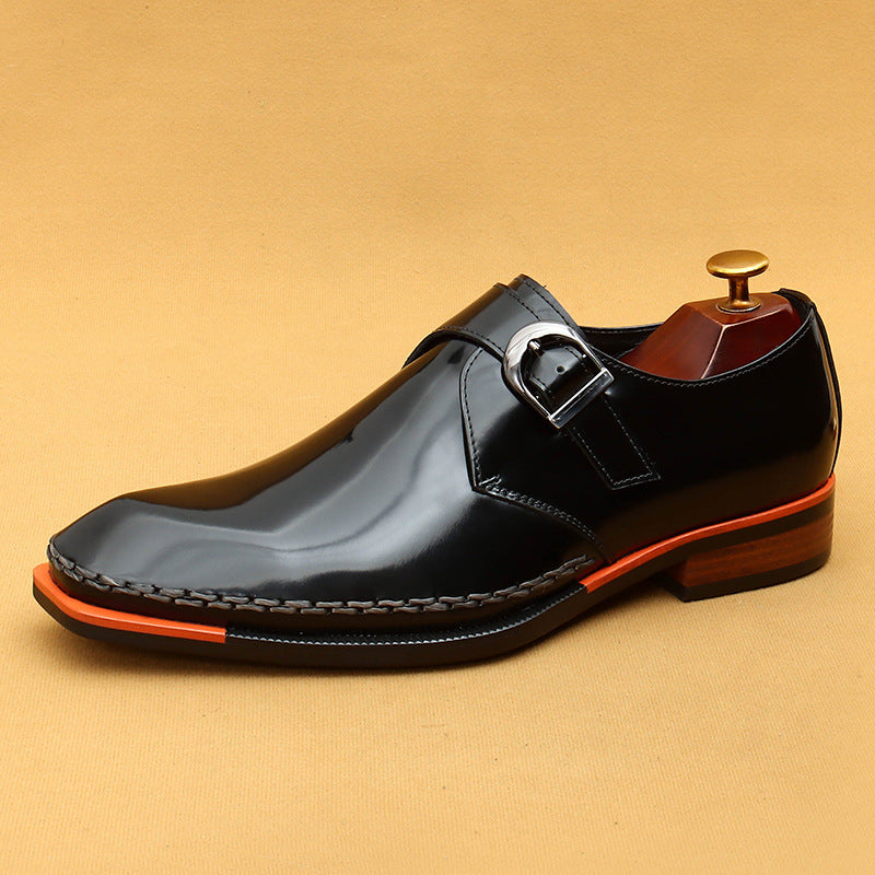 Men's High-grade Patent Glossy British Buckle Business Leather Shoes