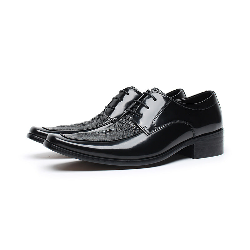 Men's Layer Cowhide Gentleman Fashion Warped Head Crocodile Leather Shoes