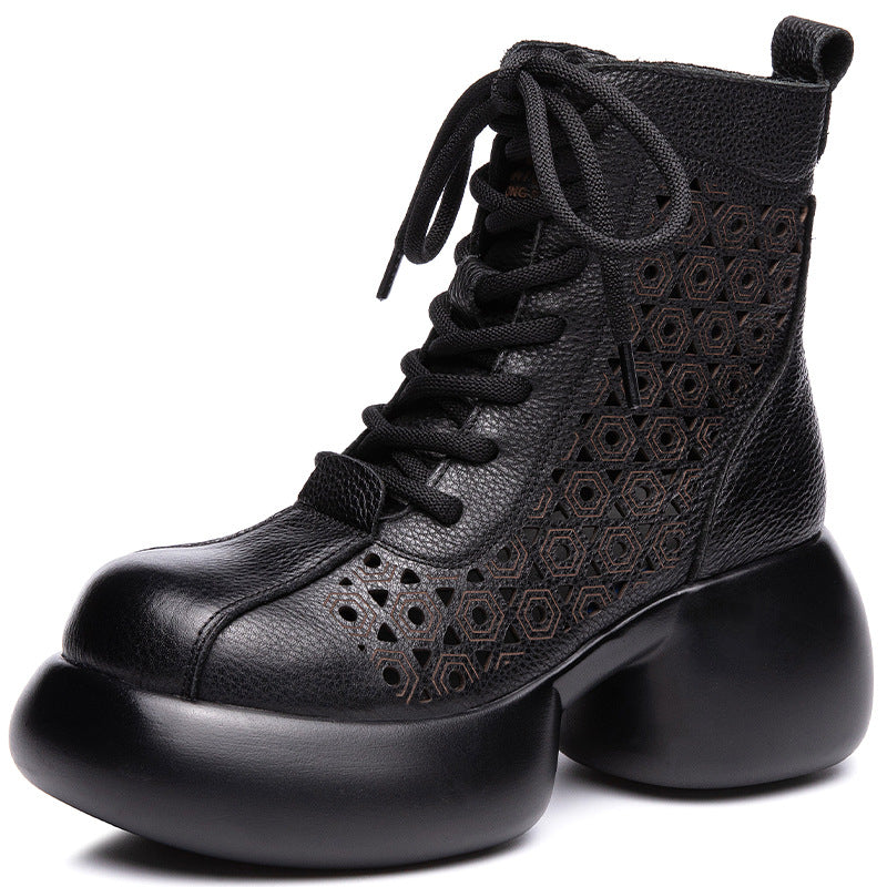 Women's High Retro Chunky Hollow Hole Ankle Boots