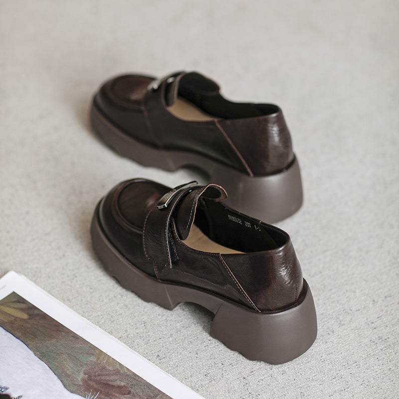 Slip-on Sheepskin Platform Commuter British Style Loafers