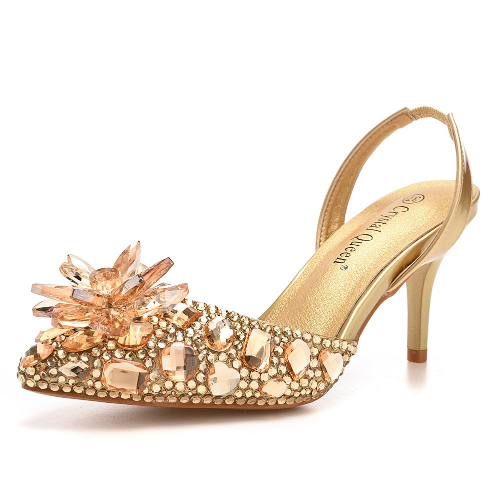 Women's Rhinestone Glass Flower Stiletto Plus Size Wedding Heels