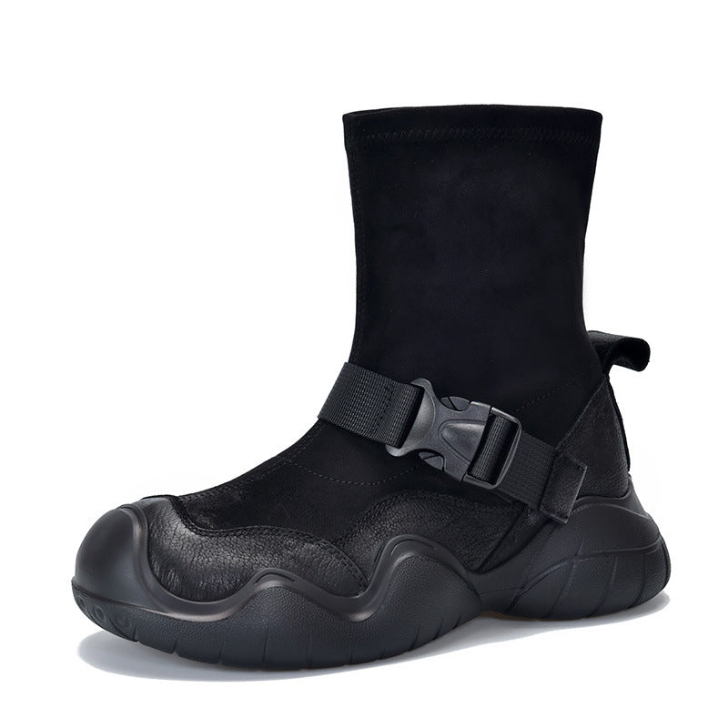 Riding First Layer Cowhide Retro Style Thick Bottom Boots