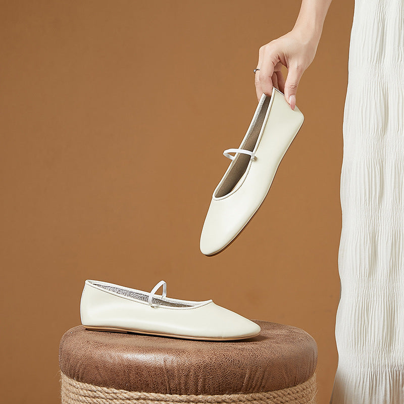 Women's Cowhide Low-cut French Style Grandma Summer Casual Shoes