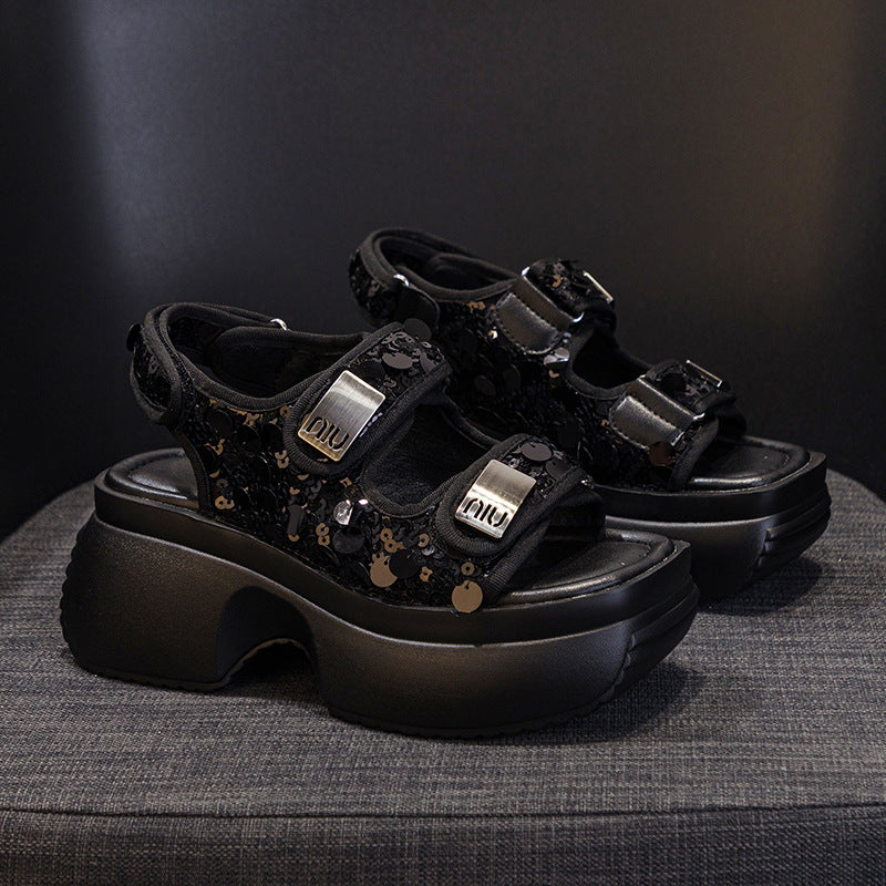 Women's Summer European Goods Sequined Thick-soled Platform High Sandals