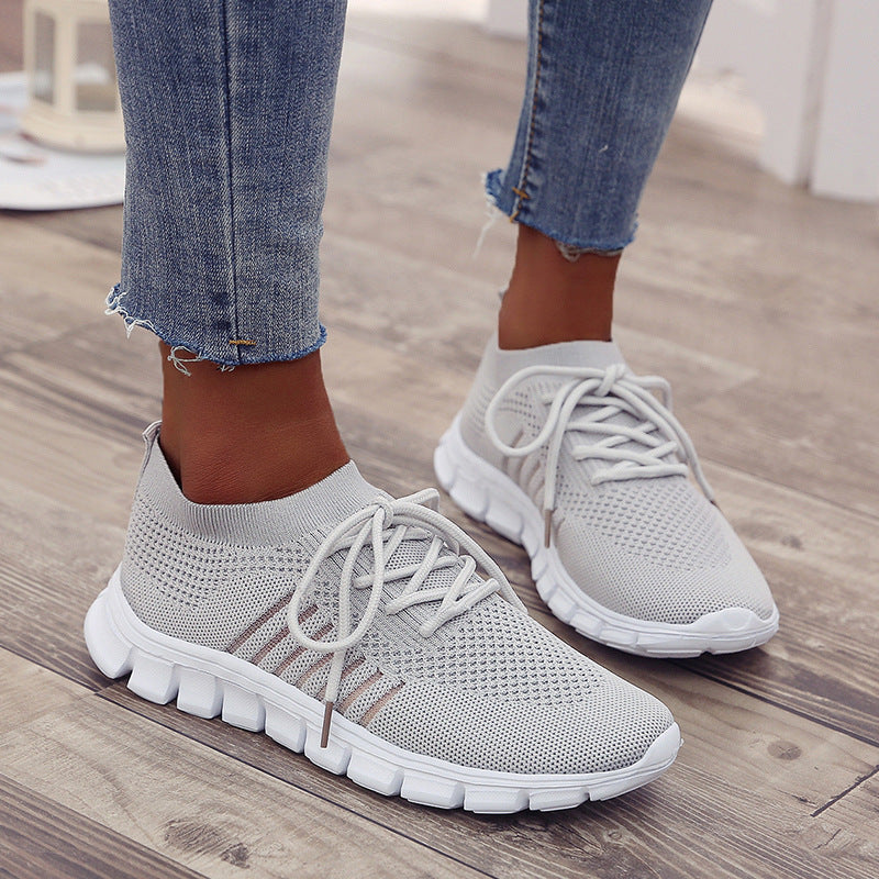 Women's Size Low-cut Platform Breathable Flying Woven Soft Bottom Casual Shoes