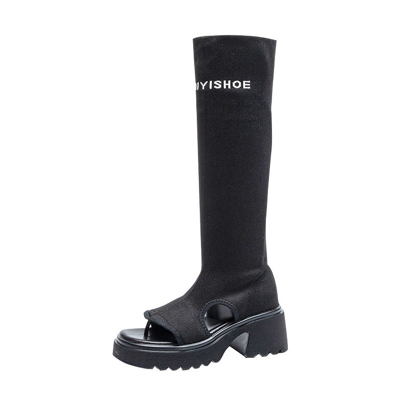 Letter Middle Toe Fashion Slimming Knitted Sandals