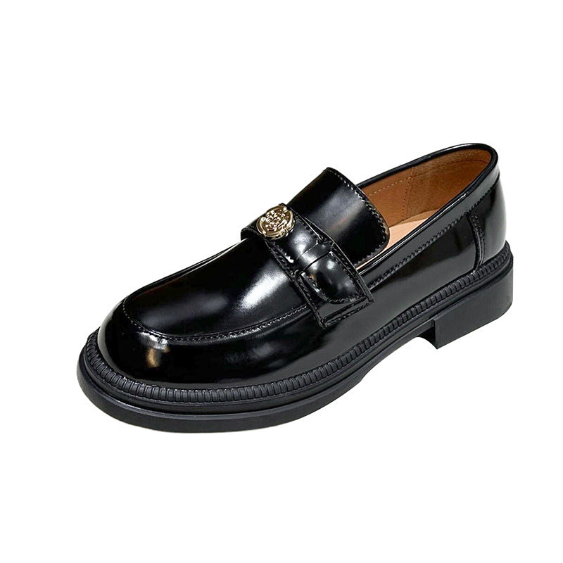Women's Golden Button Versatile Platform Round Head Leather Shoes
