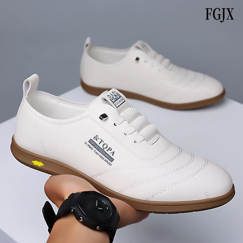 Men's White Fashion Versatile Comfortable Driving Business Leather Shoes