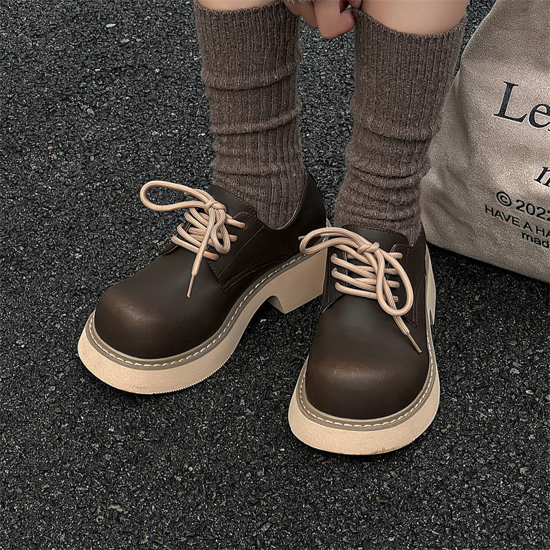 Men's Round Head Leisure Light Thick Bottom Increased Big Leather Shoes
