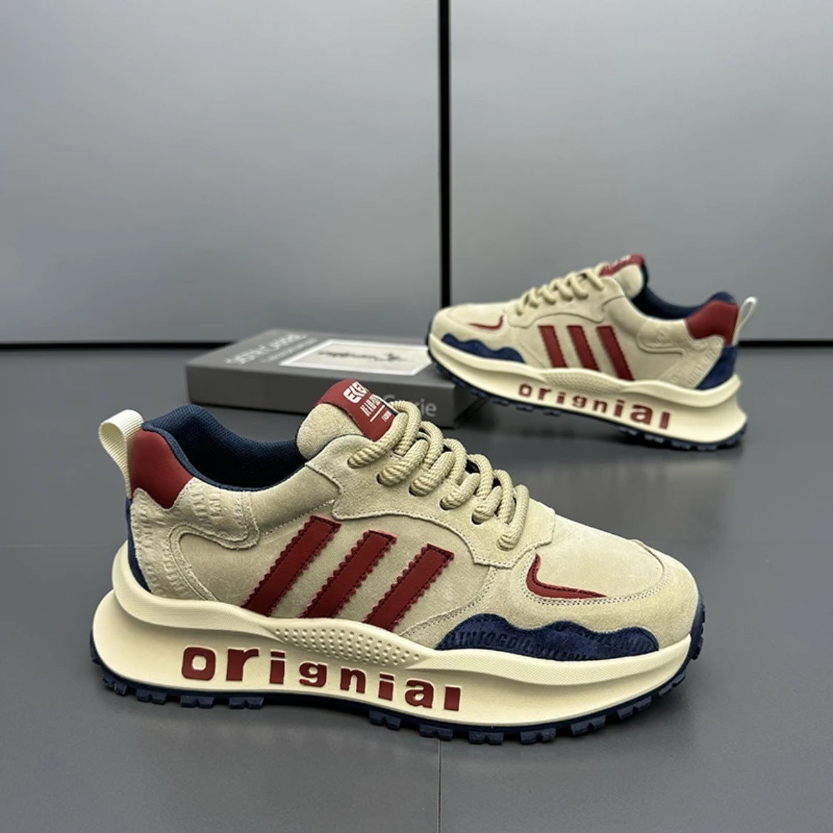 Men's Retro Three Bars Dad Comfortable Elevator Casual Shoes