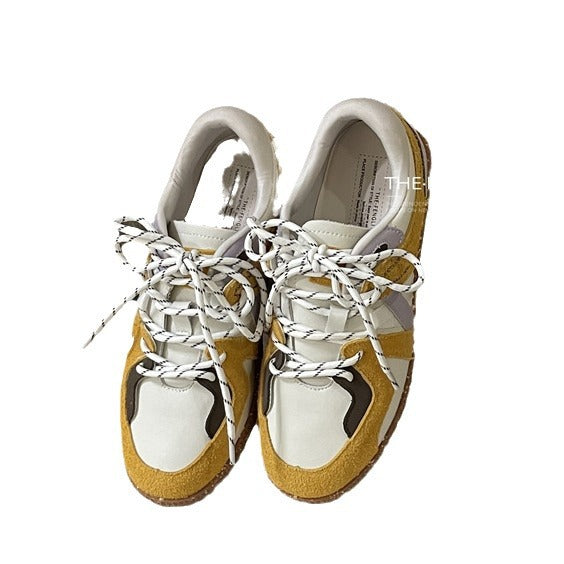 Women's Retro Stitching Tied Flat Color Matching German Training Sneakers