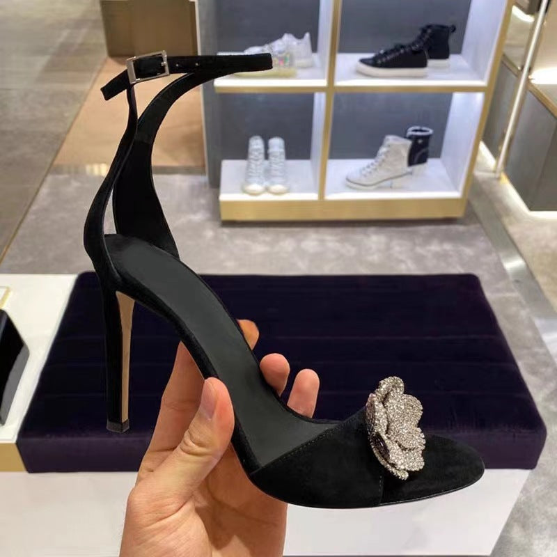 Women's Camellia High Rhinestone Stiletto Summer Rose Heels