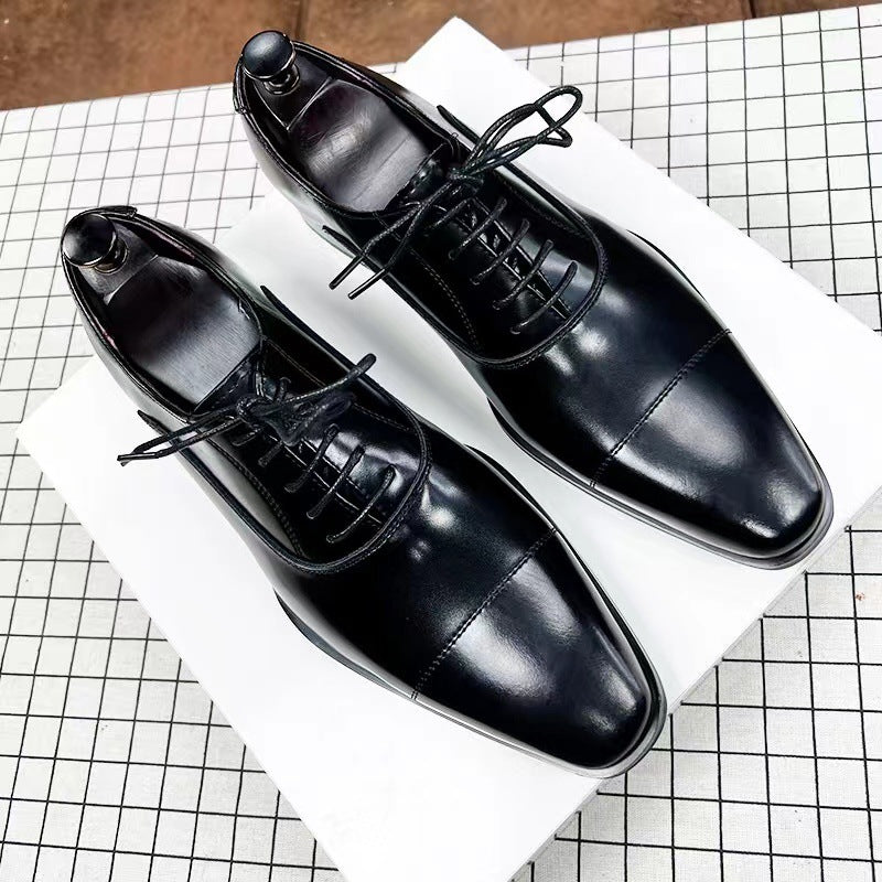 Men's British Spring Square Toe Bridegroom Wedding Leather Shoes