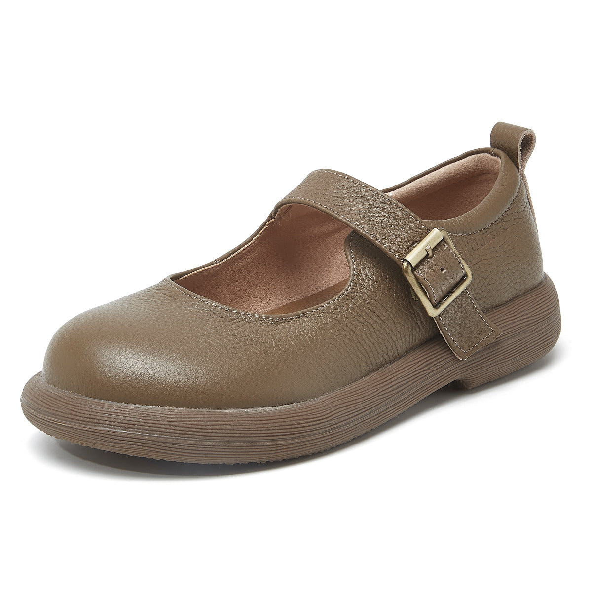 Women's With Round Head British Pumps Color Leather Shoes