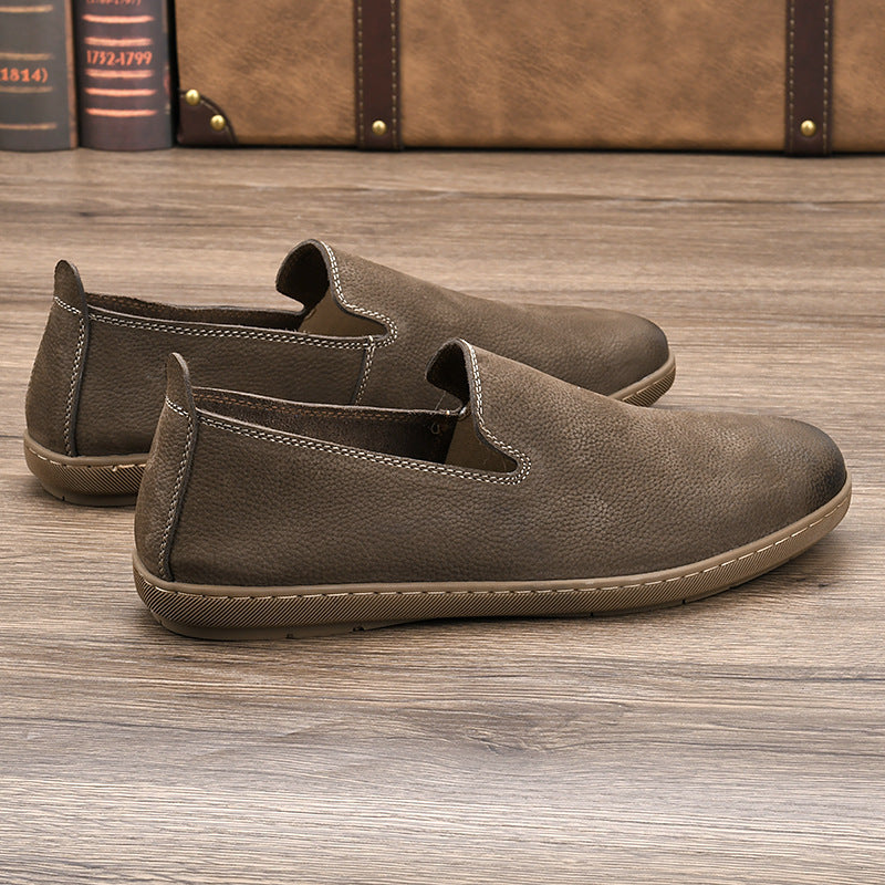 Men's Cowhide Soft Bottom Driving Lazy Retro Leather Shoes