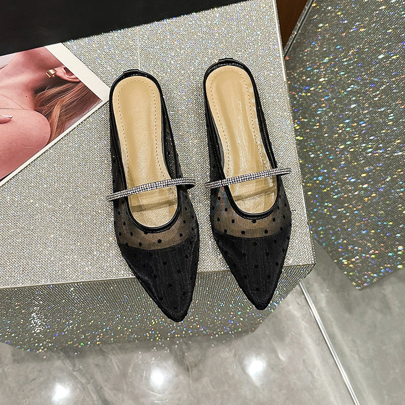 Breathable Mesh Surface Rhinestone Closed Toe Slippers