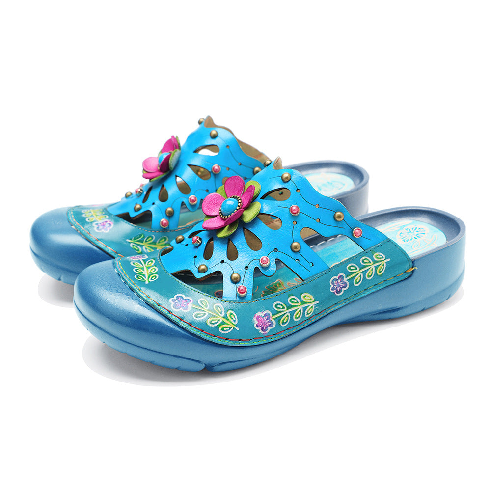 Hand-rub Color Retro Stereo Flower Cutout Sandals