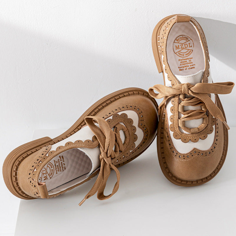 Women's Power College Style Small Lace Assorted Colors Retro Leather Shoes